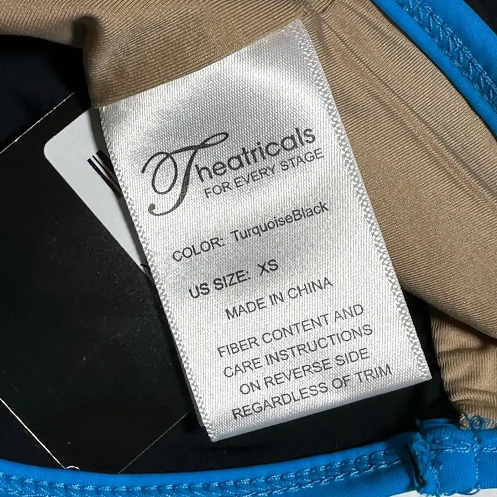 Theatricals blue black 2 piece dance set bike shorts crop top tank adult XS NWT
